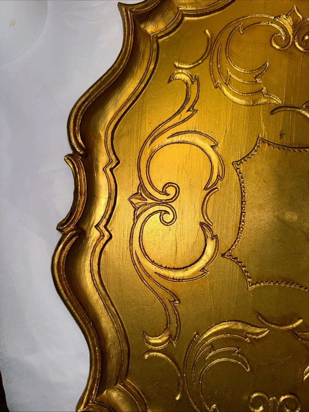 Italian Florentine plastic oval Gold Serving Tray with Ornate Scrollwork